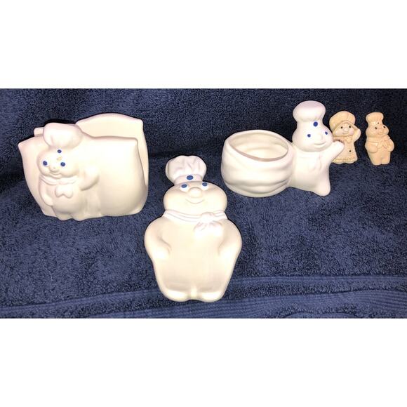 Pillsbury Doughboy Vtg Ceramic Lot 3 Spoon Rest Napkin /Sponge Holder 2 Magnets - Picture 1 of 11